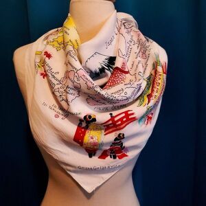 Vintage in Memory of Japan & Korea Silky Scarf 1960’s